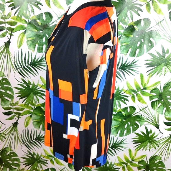 Worthington Orange & Blue Abstract Blouse (Size: Medium) - Picture 5 of 7